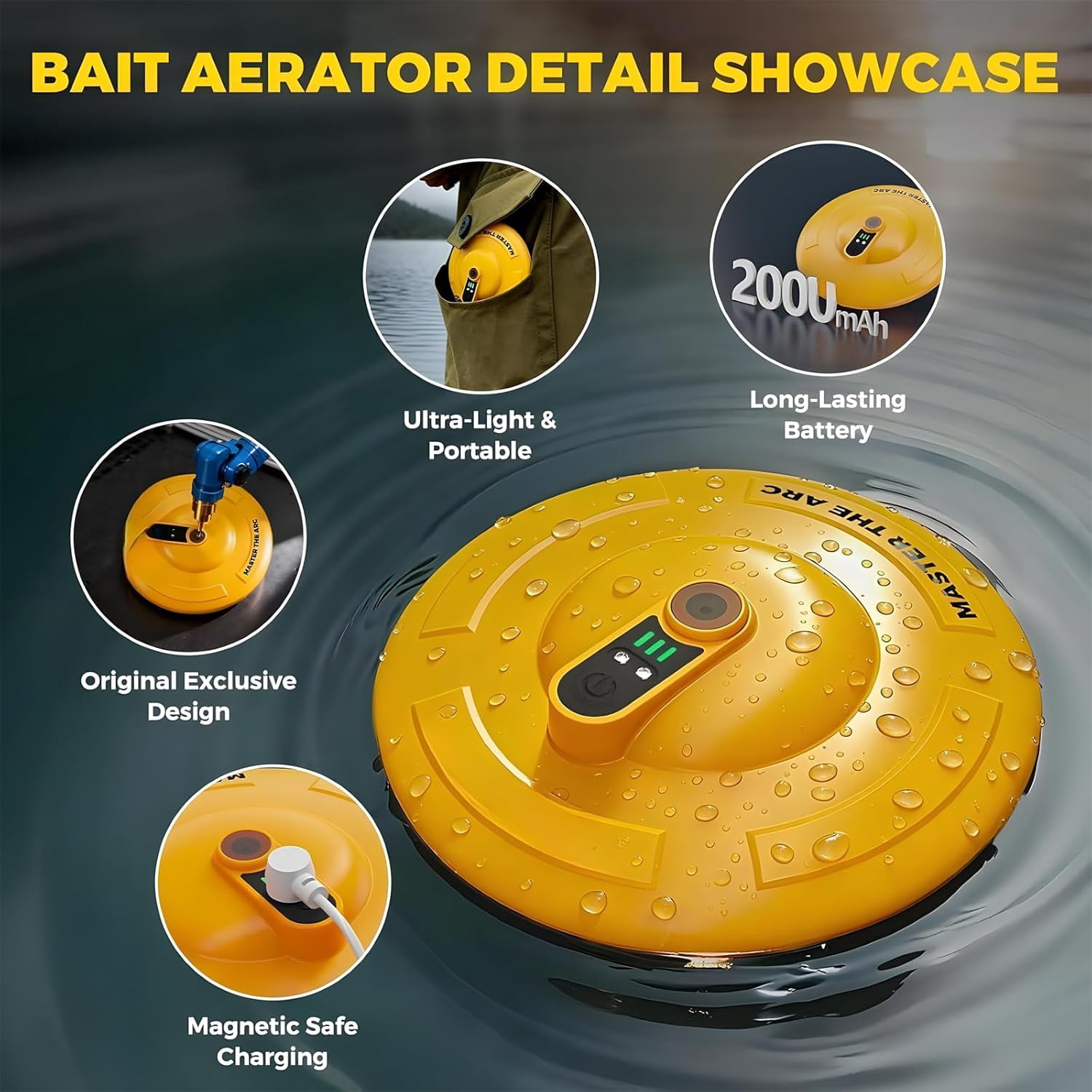 Rechargeable Bait Bucket Aerator - IPX7 Waterproof Magnetic Charging, Ultra Quiet Bubbler for Live Minnows, Portable Fishing Oxygen Pump for Cooler Ice Chest