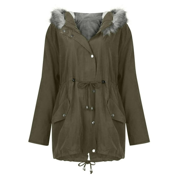 Patlollav Pntutb Womens Coats Plus Size Winter Cotton Mid Length Hooded Winter Warm Plush Coat