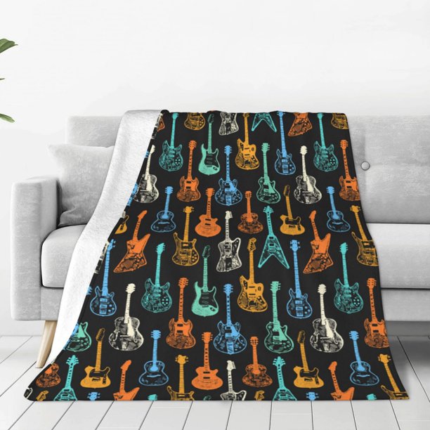 Fotbe Colorful Guitar Manta de Franela Acolchonada con Estampado, Súper Suave y Esponjosa, Extra Grande para Sofá, Cama, Uso Todo el Año-40"x30"
