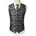 thumbnail image 2 of 1 Set / 3 piece Formal Men Vest Suit Waistcoat Set Wedding Casual Vest Printed Pattern Chest Tie-Silver&39.3inch/426cm, 2 of 7
