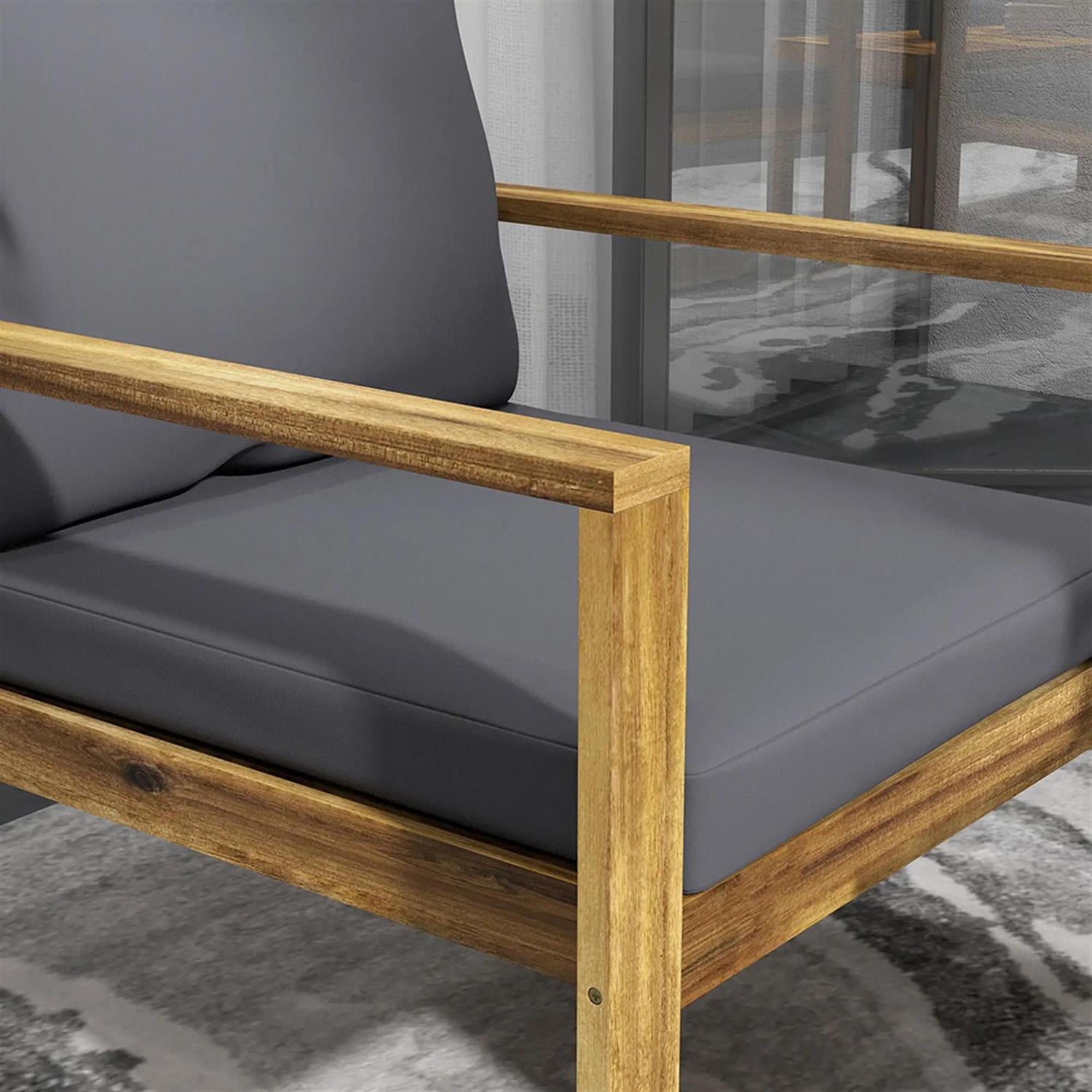 Demi Bonn 4-Piece Outdoor Conversation Sofa, Patio Furniture Set with 2 Acacia Wood Chairs Cushions & Coffee Table for Backyard, Balcony, Porch, Brown