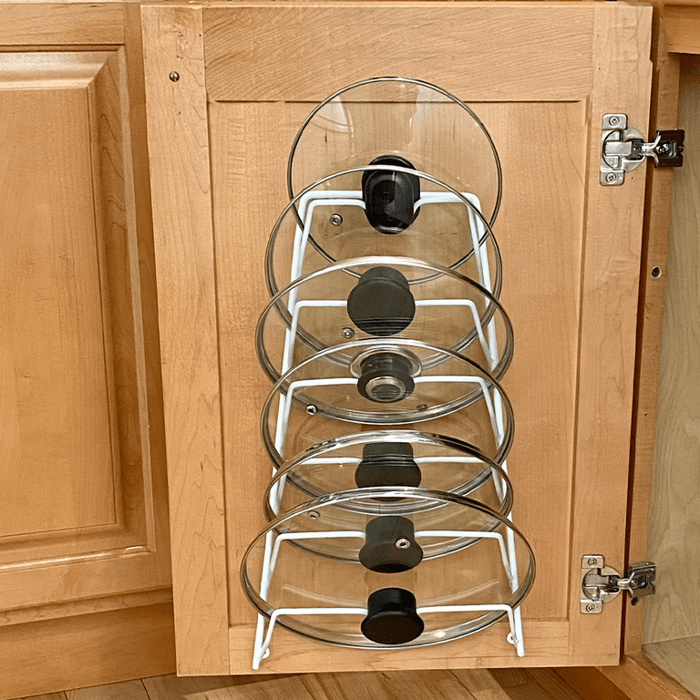 EVELOTS 6 Pot Lid Organizer for Cabinet or Pantry Wall - Cupboard Door Pots  and Pans Organizer - Glass or Metal Pan Covers Cabinet Organizer - Rack