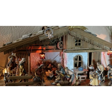 Pictures Christmas Scenes Canvas Print Father Christmas Nativity Scene Christmas Crib Stretched Canvas 10 x 14 ()