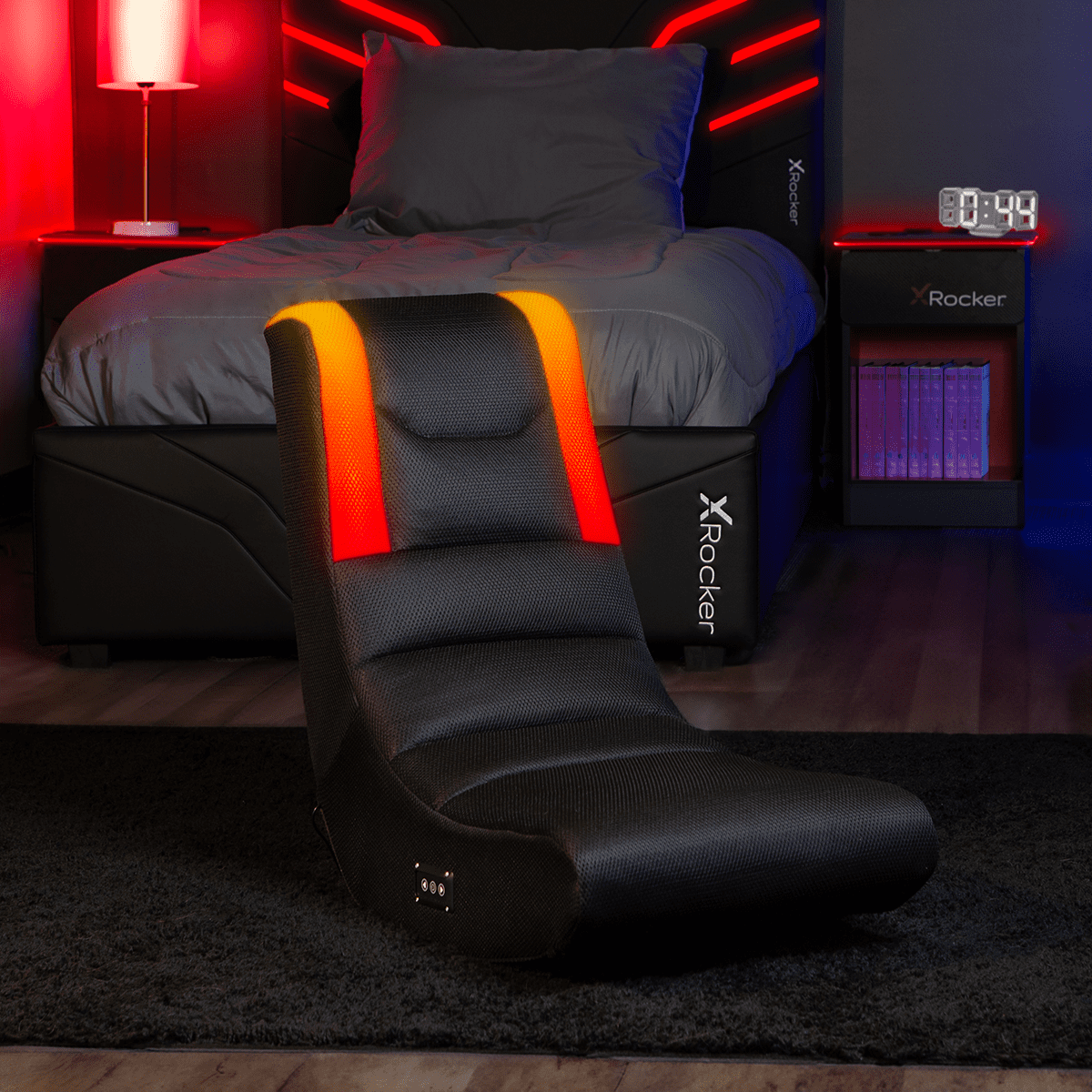 X Rocker Floor Rocker Gaming Chair with RGB Lighting, No Assembly