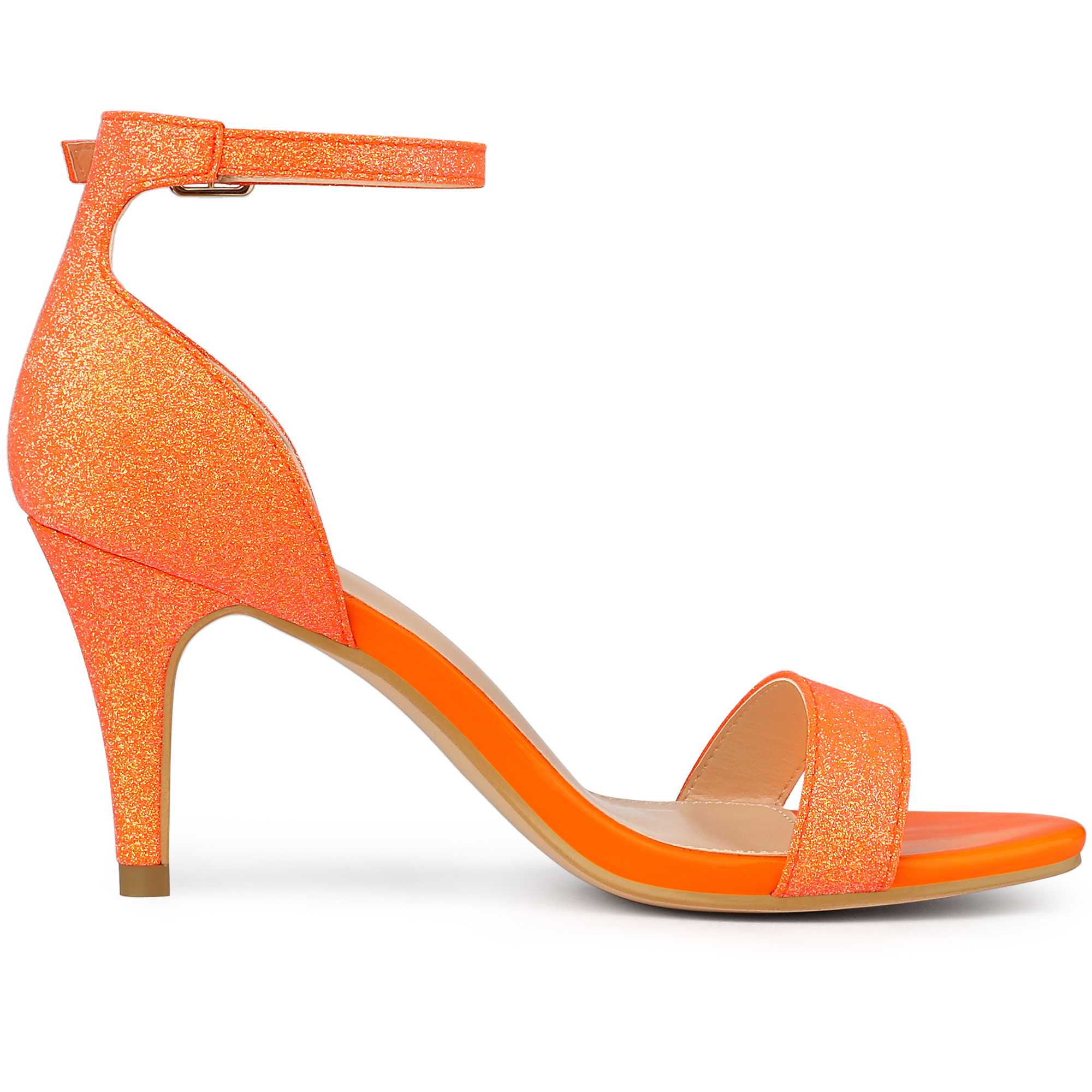DARING DIVA Women's Glitter Ankle Strap Stiletto Heel Sandals Orange 7
