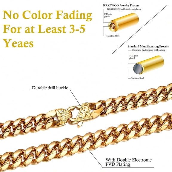 Unisex Miami Cuban Link Chain Necklace 10mm/14mm 18K Gold Plated Stainless Steel Hip Hop Rapper Jewelry Gift