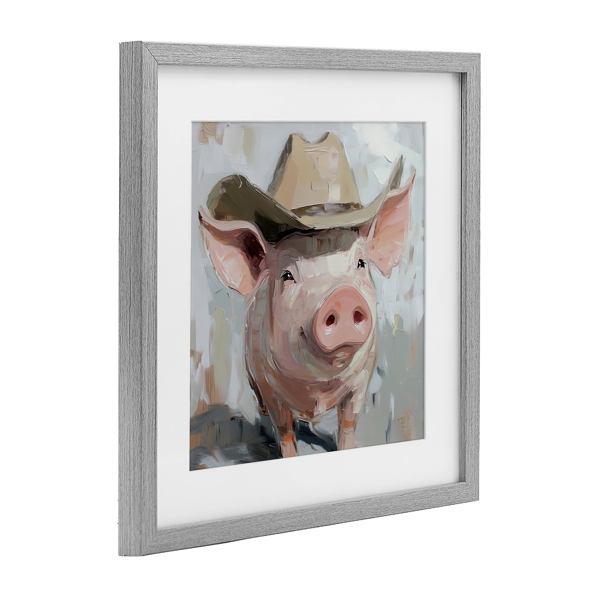 Stupell Industries Cowboy Chester Pig Gray Framed Print Under Glass, design by Tina LeCour