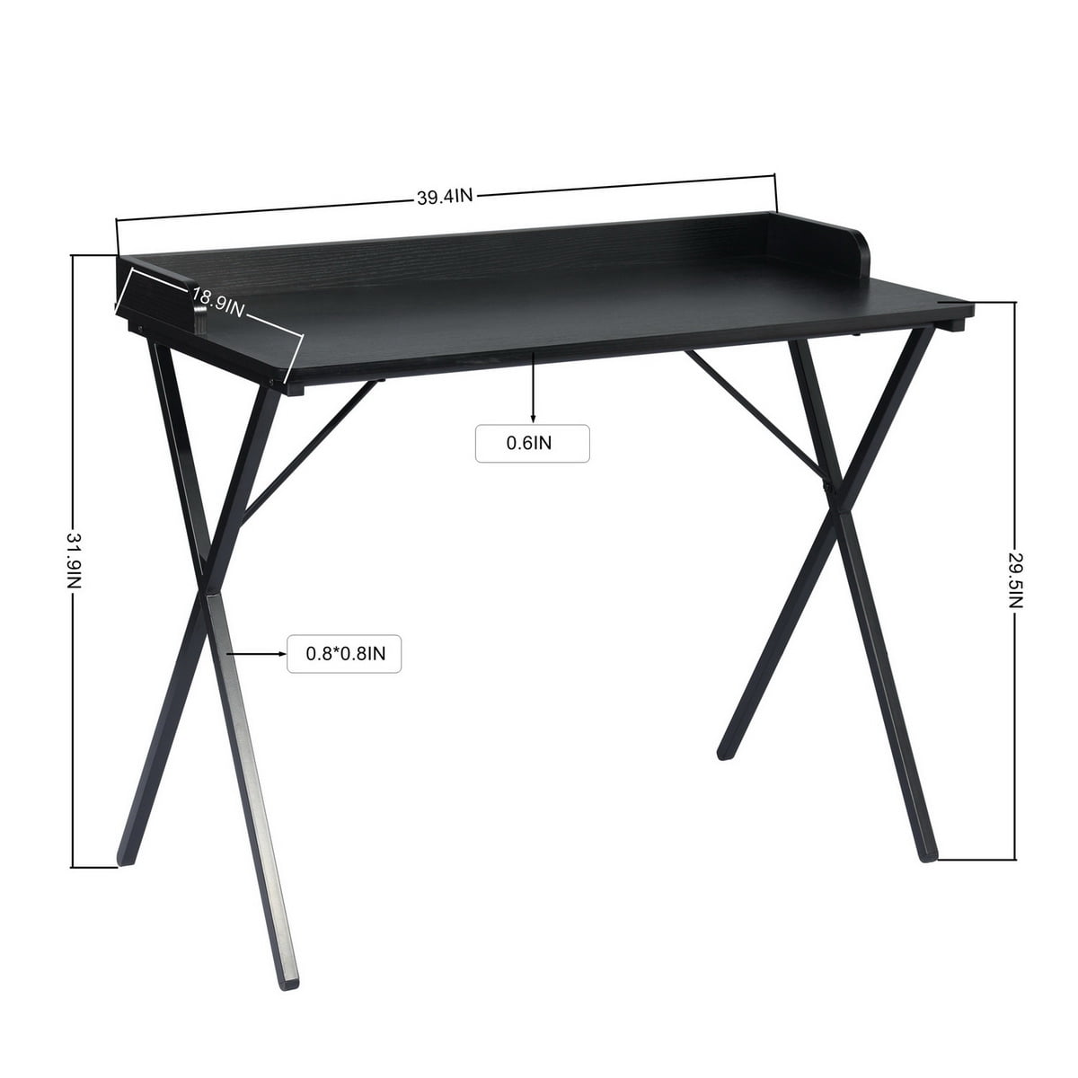 Computer Desk, X-Shaped Metal Legs Gaming Desk with Pegboard & Raised Baffle, Glossy MDF Workstation for Home Office Study