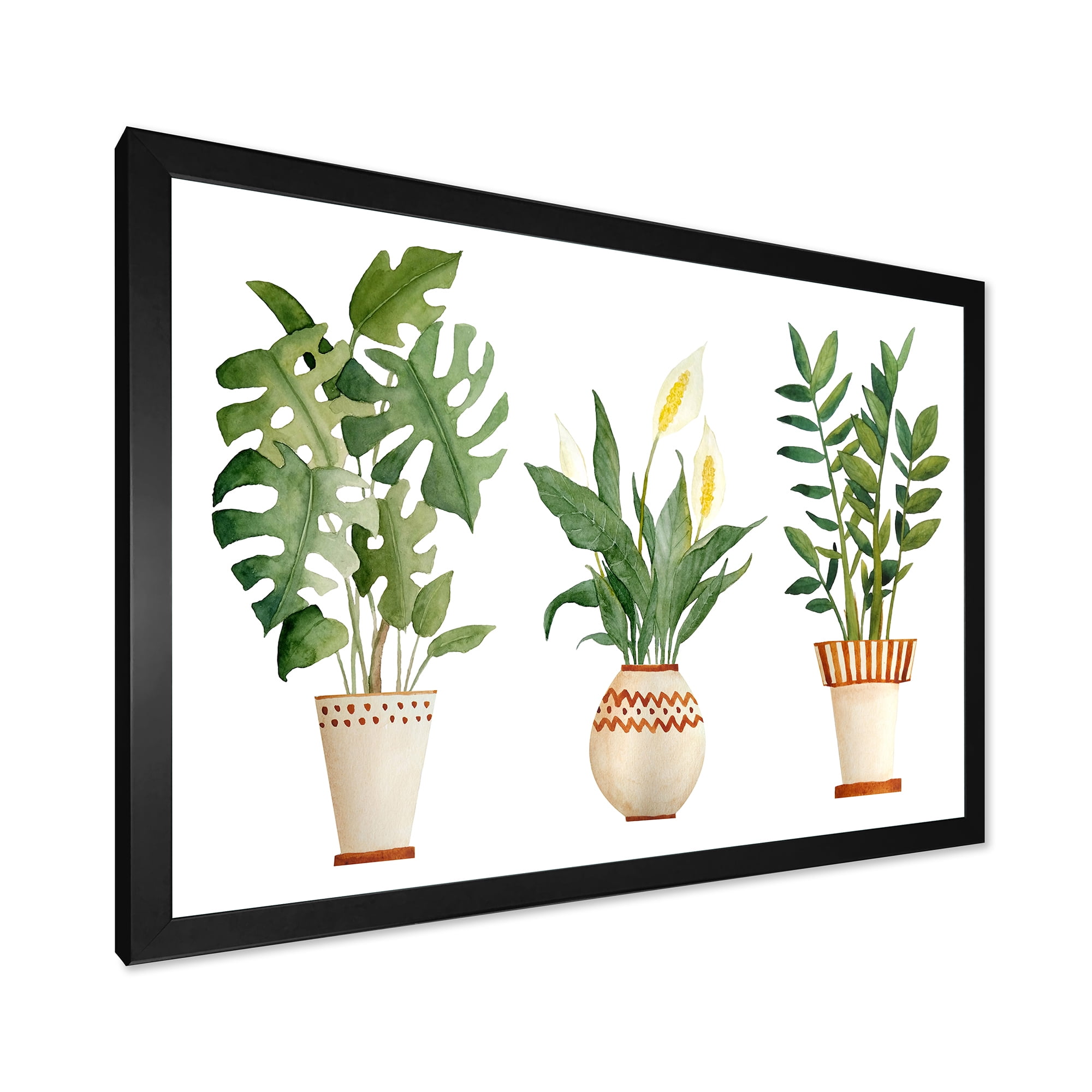 Designart 'Houseplant Peace Lily In Terra Cotta and Monstera' Farmhouse Framed Art Print