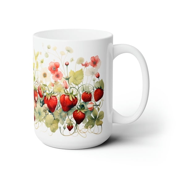 Strawberry Flower Mug Cottagecore Coffee Cup Botanical Wildflower Fruit Ceramic Tea Mug