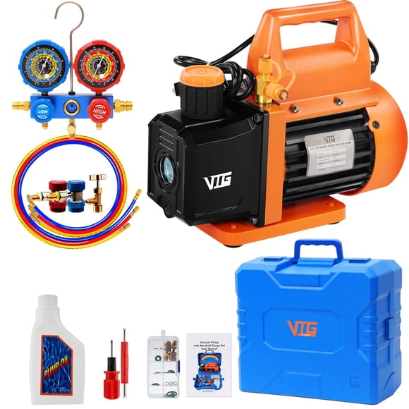Bomba de vacío HVAC y juego de manómetros VTG VOGTEN 4.5 CFM para aire acondicionado