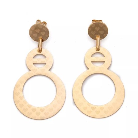 Stainless Steel Dangle Push Back Hammered Stud Earrings Laser Cut Gourd Gold 62mm 0.8mm Z336