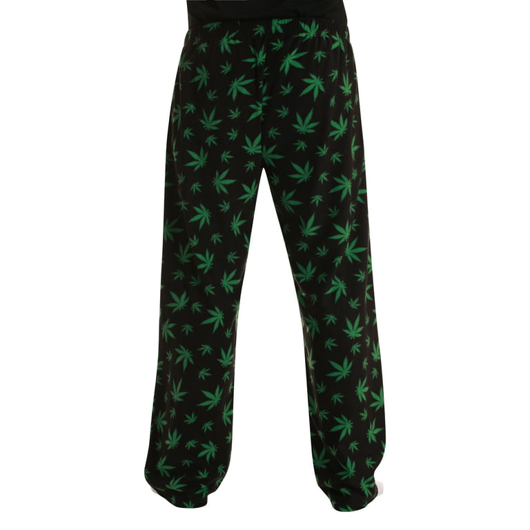 followme Polar Fleece Pajama Pants for Men Sleepwear PJs (Black - Leaf,  X-Large) 