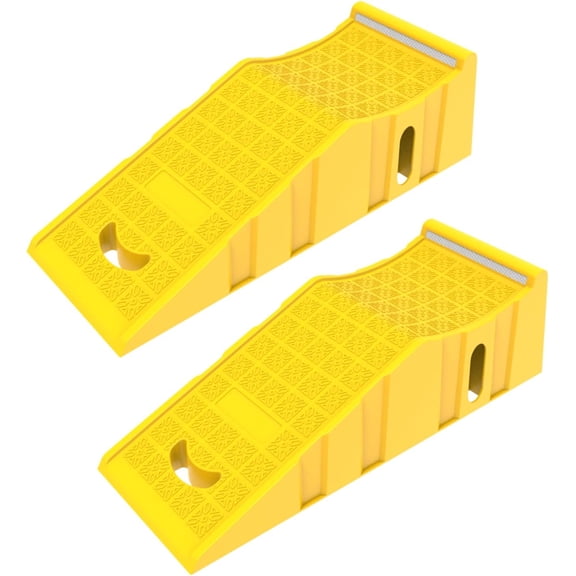 2 Pack Car Ramps，Portable Truck Service Ramps Lifts with Reflective Strips，Heavy-Duty Vehicle Ramps Oil Change for Home Garage or Shop RV Trailer Tire Changes & Maintenance, 20000 lbs,Yellow.