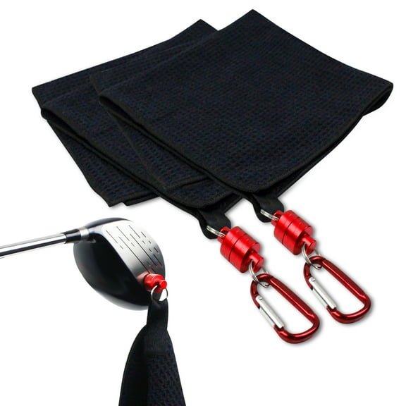 2Pcs Magnetic Golf Towel 15.7" x 15.7" Microfiber Towel with Deep Waffle, Industrial Strength Magnet for Strong Hold to Golf Carts ,Golf bags or Clubs