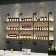 thumbnail image 2 of 39in Large Wall Mounted Wine Rack, 3 Tier Industrial Pipe Shelf Rustic Wood Shelves, Wall Bar Shelves for Liquor Bottles Display Storage Organizer for Dining Room(Walnut, No Lights), 2 of 6