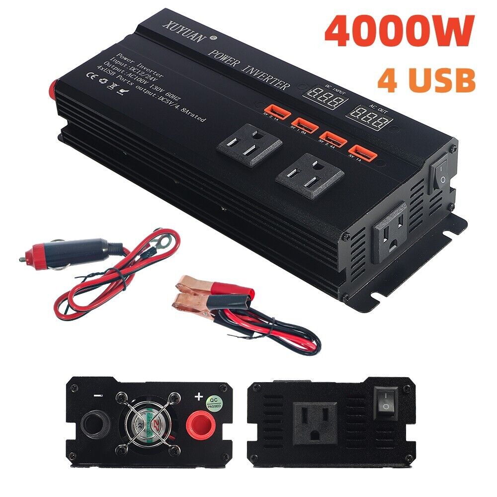 KingFurt "Pure Sine Wave Power" "Black" "4000W Peak Power" "12V Inverter DC to AC" "Truck RV Car Solar System