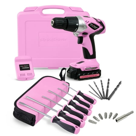 Volt Compact Lithium Ion Driver - Pink Power PP181LI Cordless 18 Volt Lithium-Ion Drill Driver Kit & 6 Piece Screwdriver Set for Women