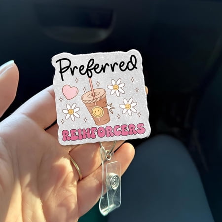 Preferred Reinforcers Badge Reel | Cute ABA Therapy BCBa RBt Badge Holder | Coffee Cup Teacher ID Holder Clip - ABA Therapist Gift