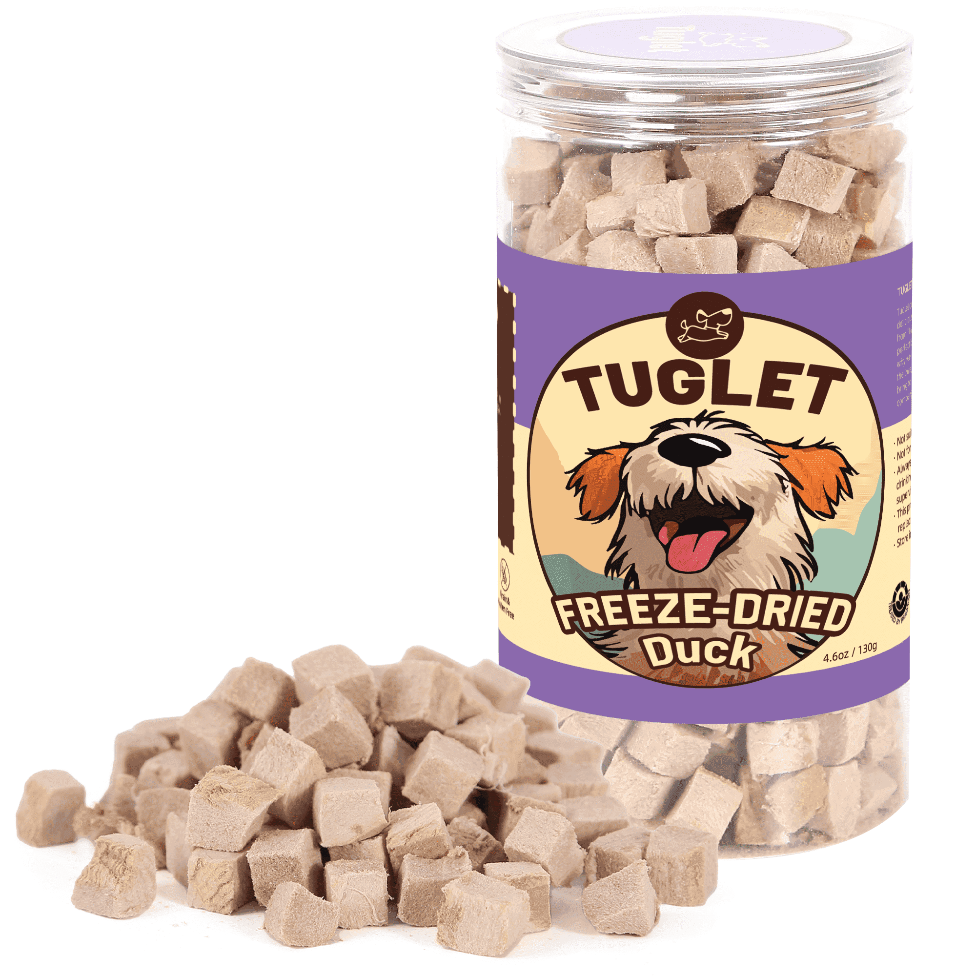 (2 pack) TUGLET Freeze Dried Duck Dog Treats, Healthy Raw Single Ingredient Duck Breast Snacks Food Toppers, 4.6 oz