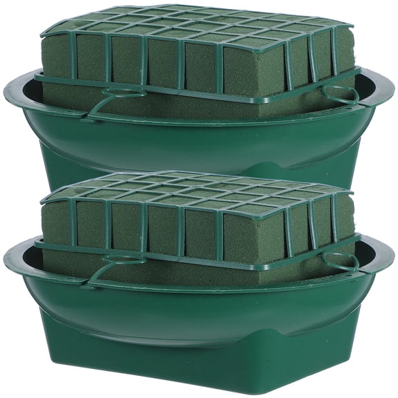 OUNONA 2pcs Floral Foam With Bowl Wet Flower Foam Blocks Flower Mud Fixing Plate Foam Tray Floral Flower Foam Tray Flower Mud Holder Foam Trays For Flower Arrangements Green