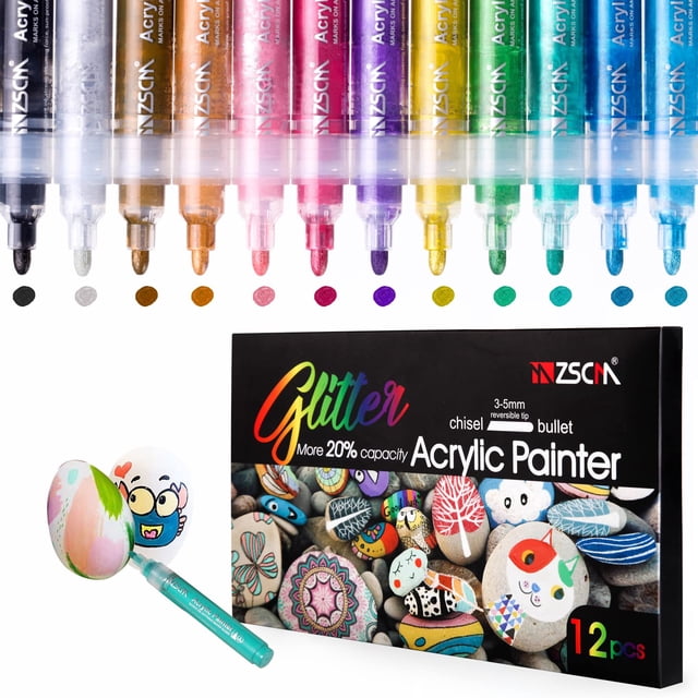 Paint Pens ZSCM 12 colores con purpurina acrílica para pintura rupestre