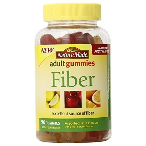 Nature Made Fiber Adult Gummies, Assorted Fruit 90 ea (Pack of 2)