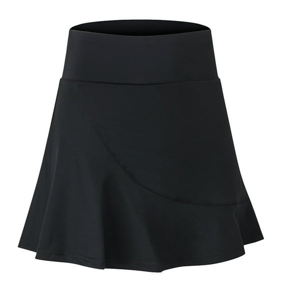 YUTK Womens Cotton Linen Skirts - Women's Sports Short Skirt Loose Fake Two-Piece Anti-Peep and Quick-Drying Running Fitness Culottes Tennis Skirt Black M
