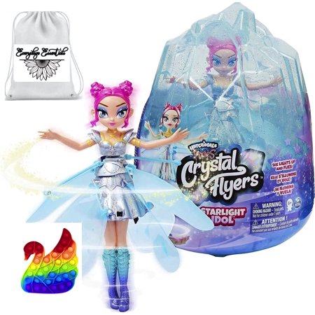 Hatchimals Pixies, Crystal Flyers Starlight Idol Magical Flying Pixie Toy with Lights, Kids Toys~Bonus Rainbow Pop Itz and EE Tote Bag