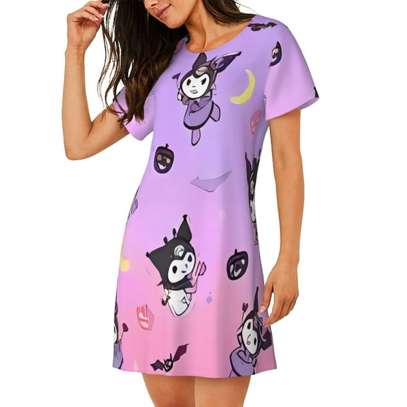 Saiise Women's Nightgown Sleepwear,Short Sleeve Pajama Dress,Sanrio Print Loungewear for Home and Sleep