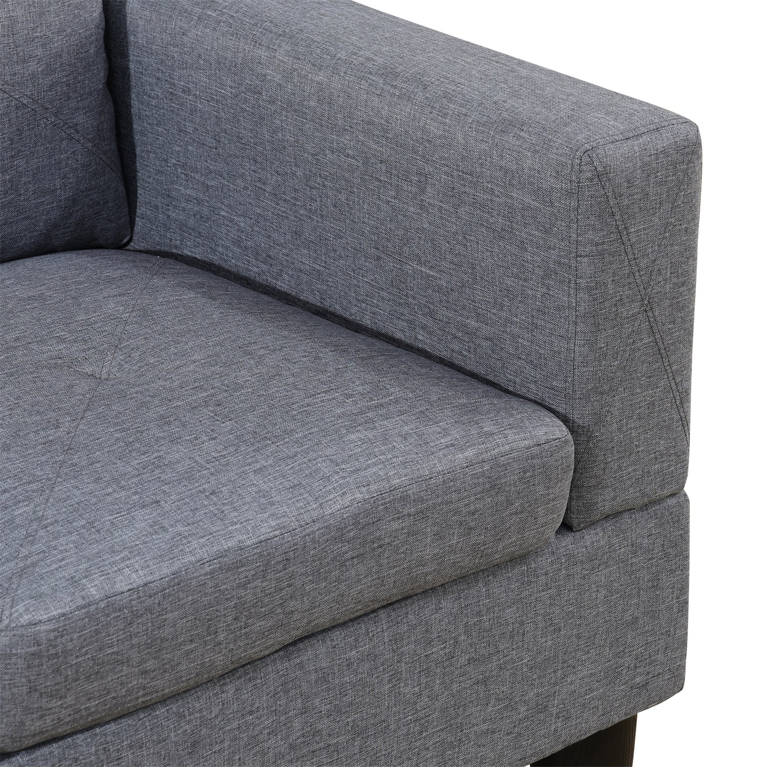 Hommoo Linen 4-Seat L-Shape Sectional Couch Sofa, Modern Living Room Furniture Sets, Grey(No Ottoman)