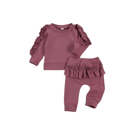

Cute Ruffle Newborn Baby Girls Outfit Set Long Sleeve Cotton Tops+Pants Autumn Winter Casual Set for Kids Girls