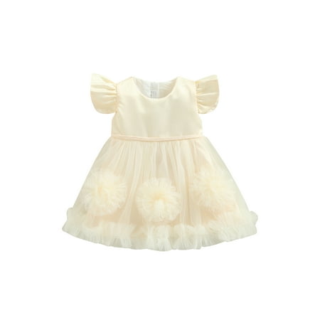 

Bagilaanoe Toddler Baby Girl Princess Dress 0-5 Years Flower Girl Dress Fly Sleeve 3D Flower Mesh Yarn A-line Party Wedding Dress