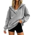 thumbnail image 3 of Tbopshirt Hoodies for Women Solid Color Metal Button Collar Hoodie Loose Long Sleeve Pullover Top With Pocket for Everyday Casual Wear, 3 of 8