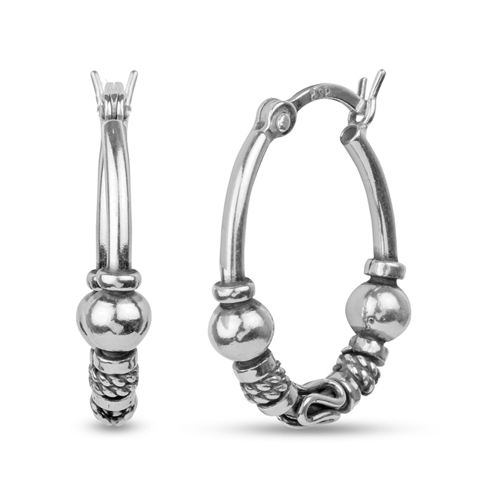 LeCalla 925 Sterling Silver Light-Weight Click-Top Oxidized Tribal Bali Hoop Earrings for Women and Teen 20MM