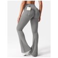 thumbnail image 3 of Flare Leggings with Pockets for Women Scrunch Workout Leggings Butt Lifting Gym Yog Bell-Bottomed Pants Grayish White S, 3 of 7
