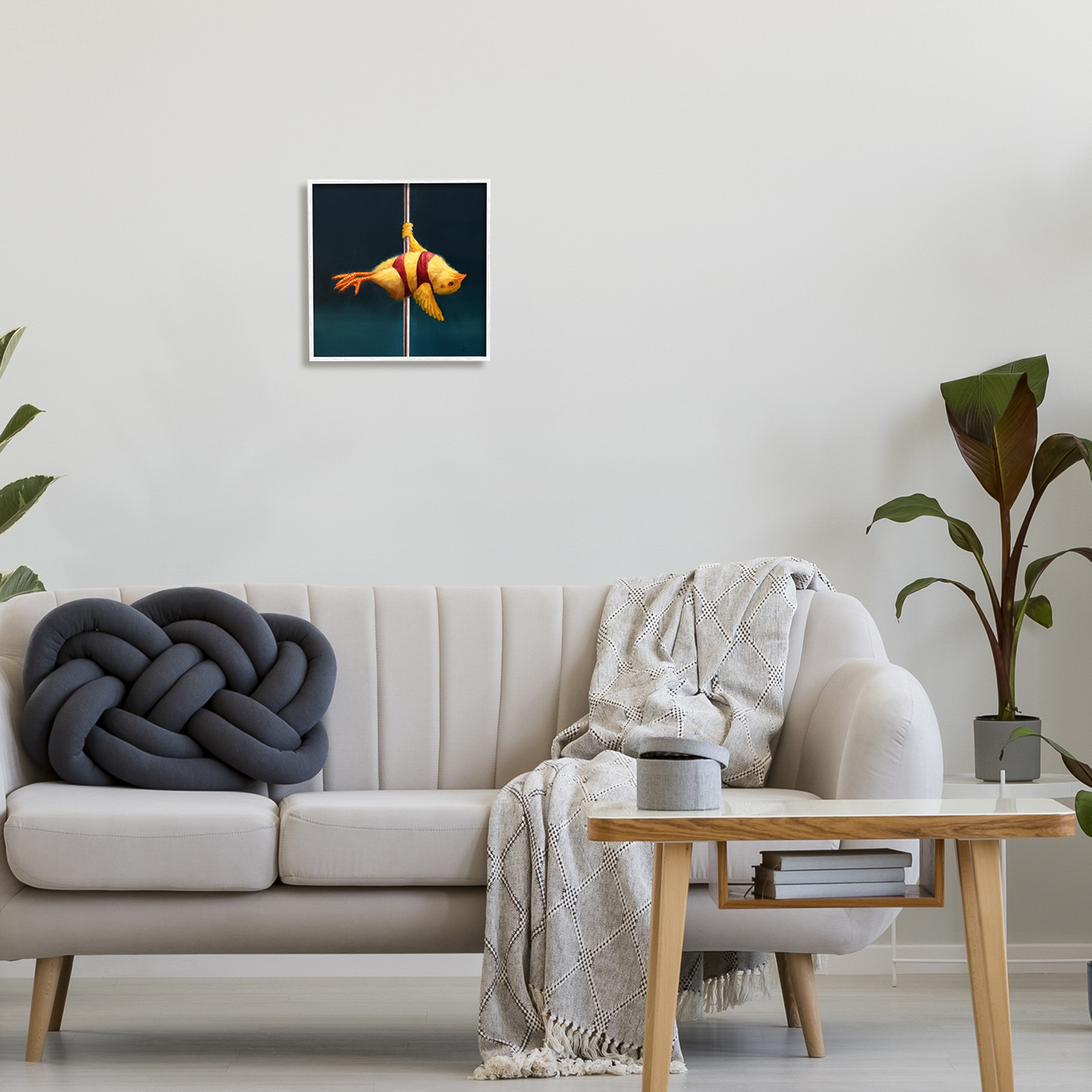 Stupell Industries Pole Dancing Chick Animals & Insects Painting White Framed Art Print Wall Art, 12 x 12