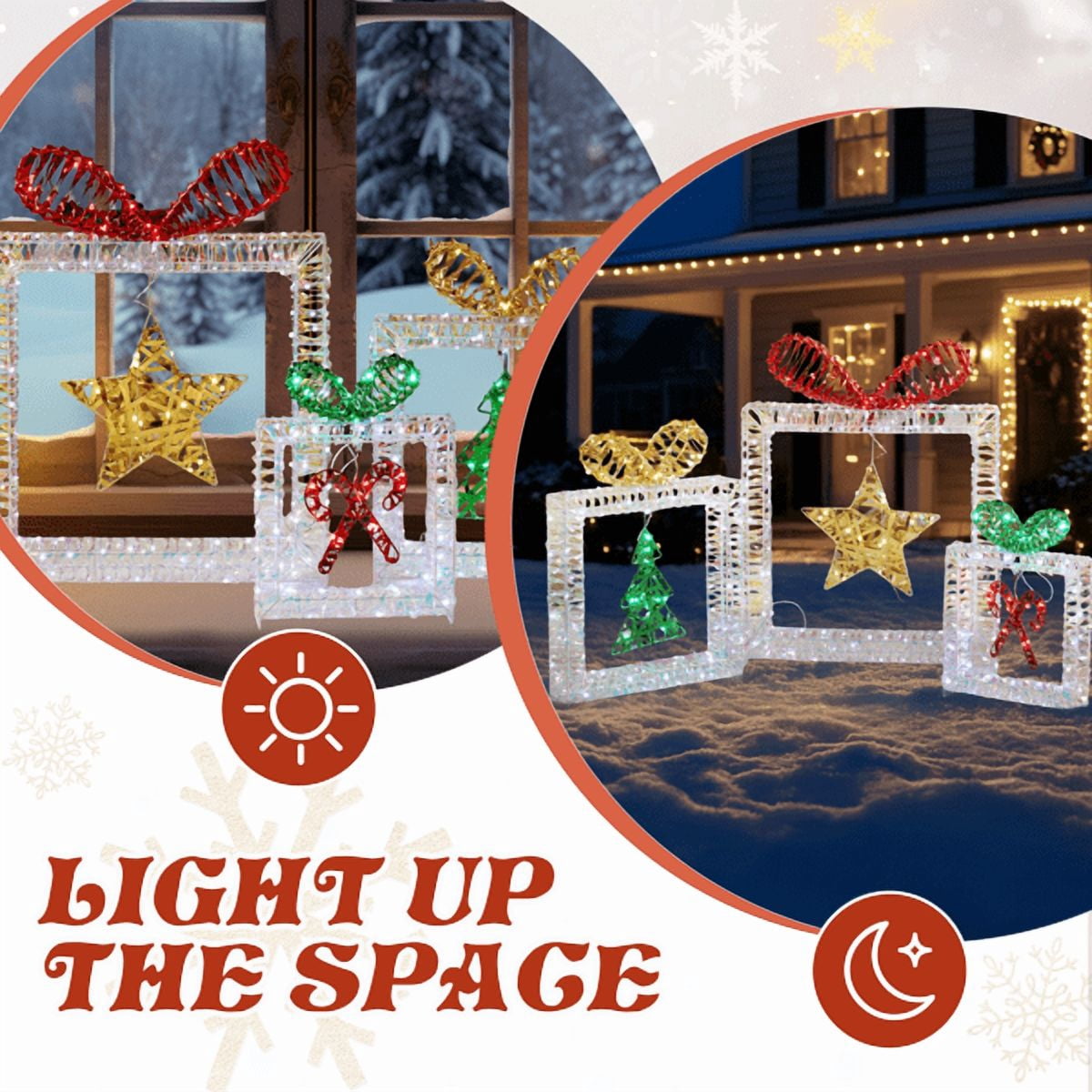 3-Pack Lighted Christmas Gift Box Decorations, 357 White LEDs, Weather-Resistant, Collapsible for Indoor Outdoor Use