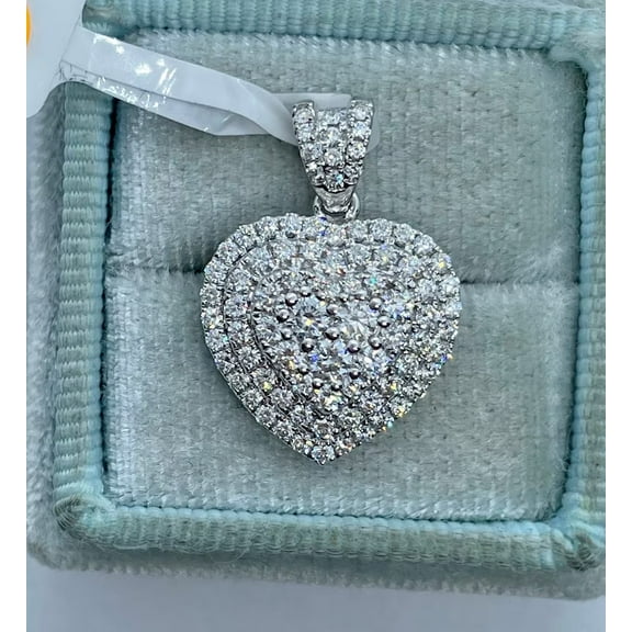 2Ct Lab Created Diamond Round Heart Cluster Pendant 14K White Gold Silver Plated