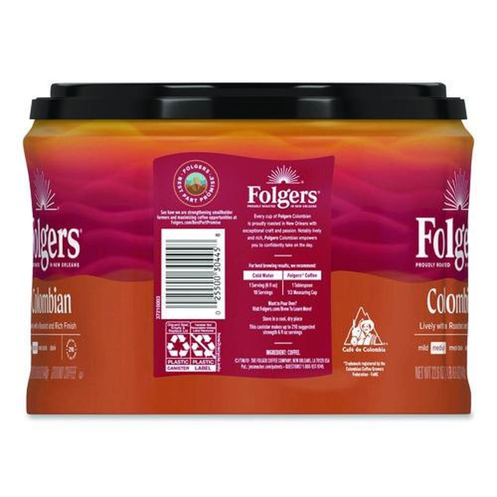 (6 pack) Folgers Colombian Ground Coffee, Medium Roast, 22.6 oz Canister