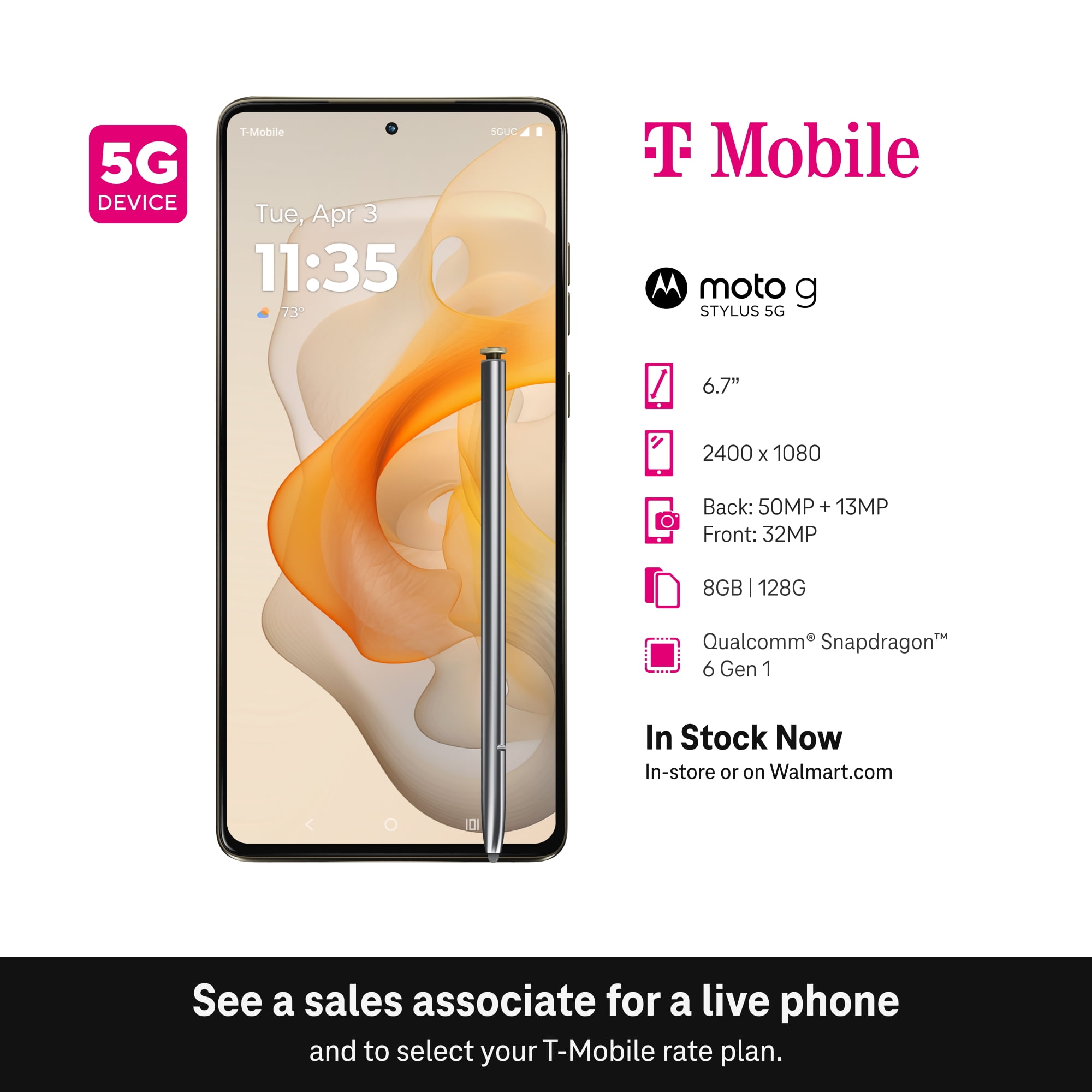T-Mobile Moto G Stylus 5G 2024, 128GB, Brown - Postpaid Smartphone