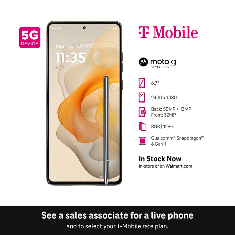 T-Mobile Moto G Stylus 5G 2024, 128GB, Brown - Postpaid Smartphone