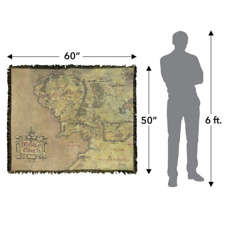 The Lord of The Rings Blanket 50 x60 Map of Middle Earth Woven Tapestry Cotton Blend Fringed Throw Blanket