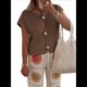thumbnail image 2 of Suéter de Corta para Mujer, Cuello Redondo, Cárdigan de Punto de Crochet Calado, Camisas Casuales de Verano con Botones. Marrón S, 2 of 7