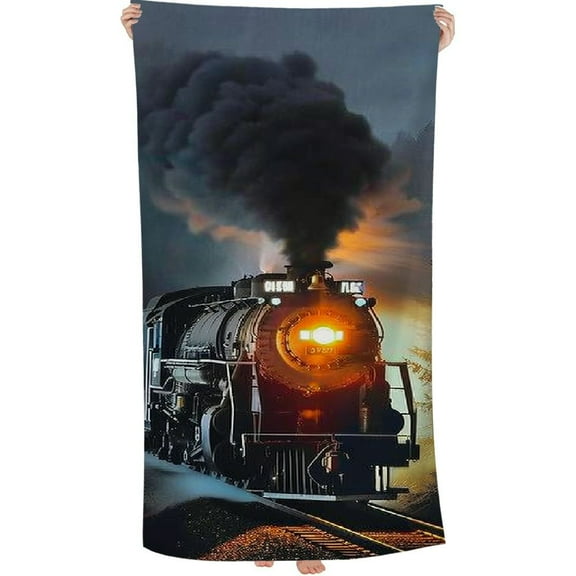 PHYHOO Vintage Train Microfiber Beach Towel, Steam Train Large Oversized Beach Towel Lightweight Quick Dry Soft Absorbent Bath Towel, Sand Free Towel for Swimming Travel Sports 30x60in