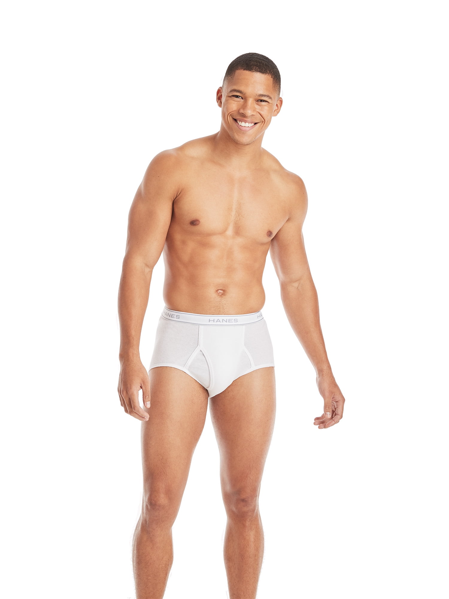 Men's 100% Cotton Color Band Briefs, Underwear, White L, 6-Pack 
