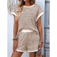 thumbnail image 5 of Women'S Summer 2 Piece Sets Striped Short Sleeve T Shirts and Shorts Loungewear Matching Set Khaki S, 5 of 9