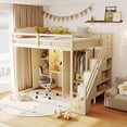 thumbnail image 4 of Harper & Bright Designs Full Size Loft Bed with Storage Stairs, Built-in Dressing Table & Wardrobe, High Loft Bed Frame with Mirror, USB Charging & Lights for Bedroom, Beige, 4 of 20