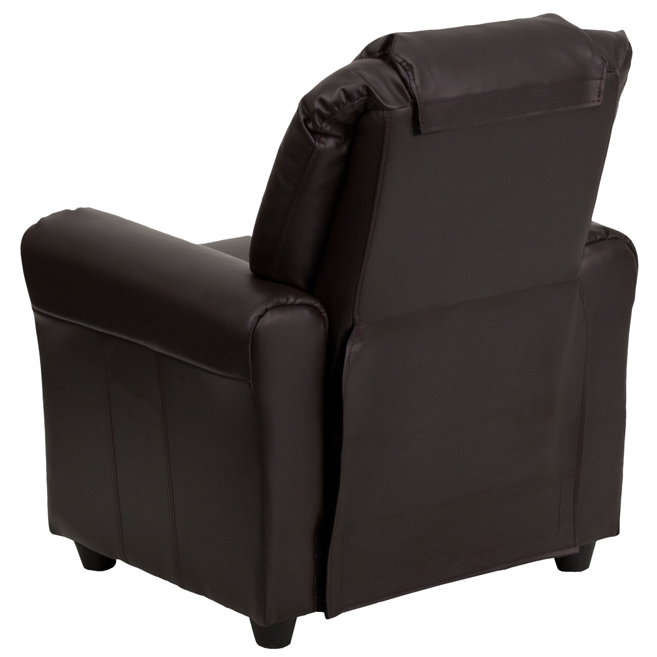 Flash Furniture Vinyl LeatherSoft Kids Recliner with Cup Holder, Headrest, and Footrest, Brown