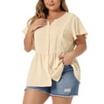 thumbnail image 4 of Agnes Orinda Women's Plus Size Work Short Sleeve Blouses Lace Button Down Peplum Summer Shirt 3X Beige, 4 of 6